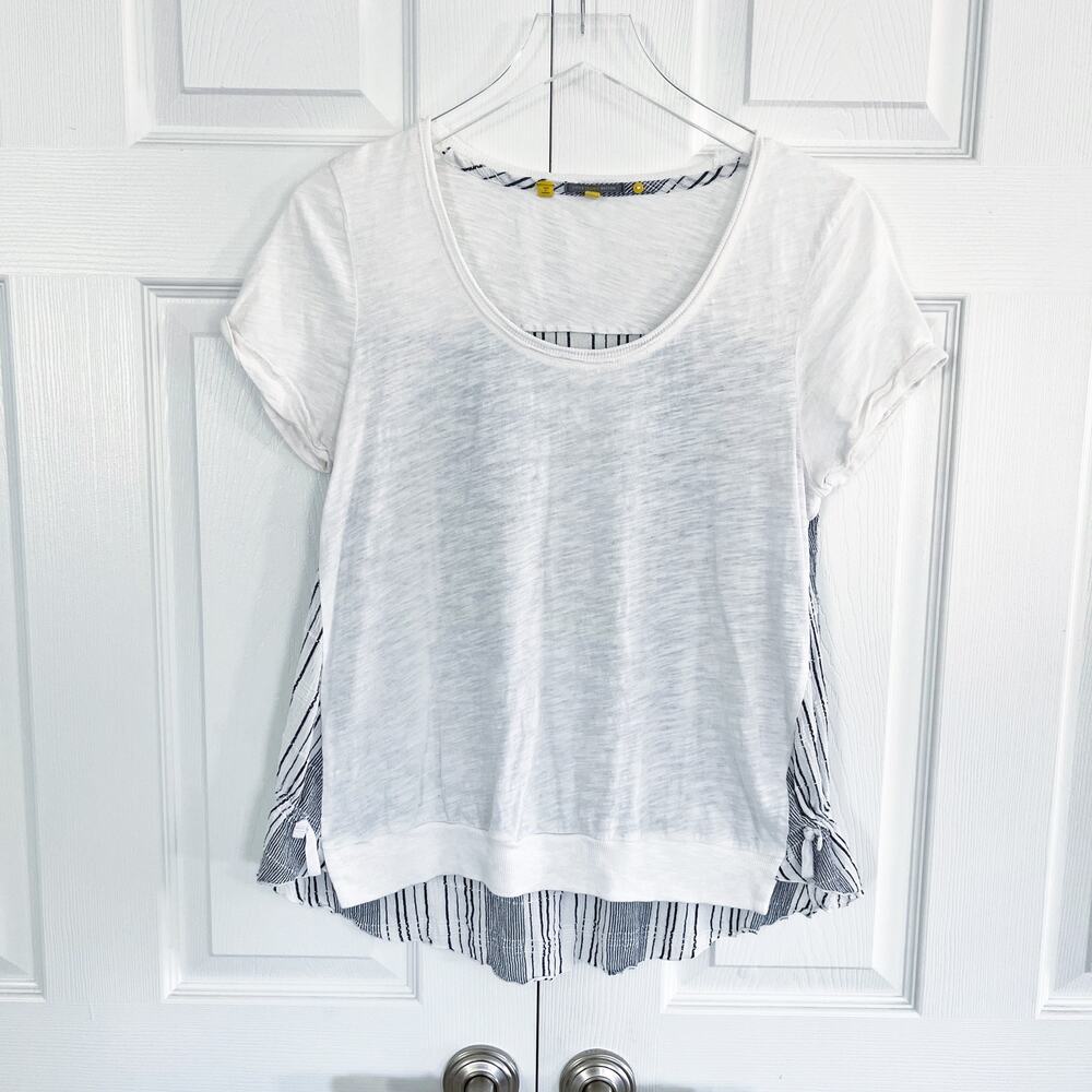 Little Yellow Button Anthropologie White Striped Mixed Media Top Lagenlook Artsy